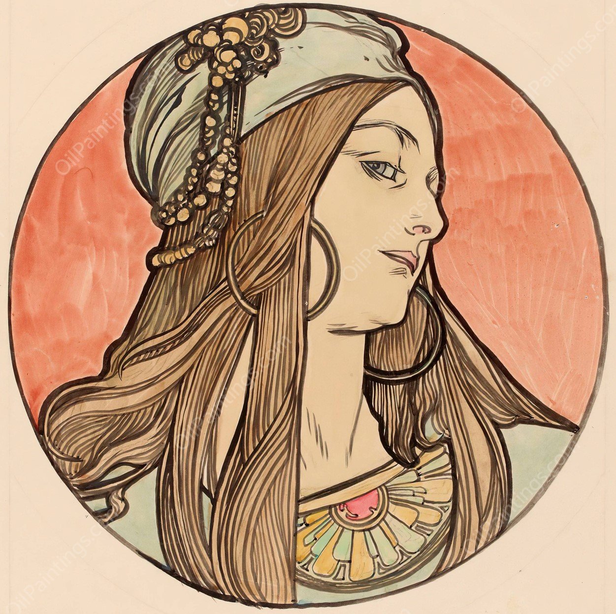 Vitrail pour la facade de la boutique Fouquet by Alphonse Mucha - Hand-Painted Oil Painting Reproduction