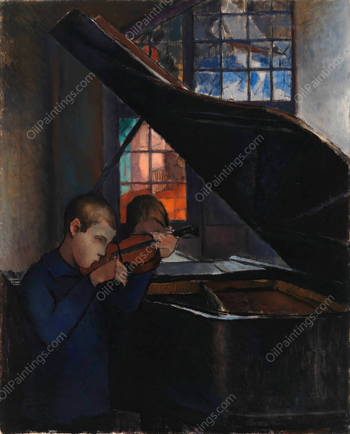 By The Grand Piano  by Alvar Cawen - Hand-Painted Oil Painting Reproduction
