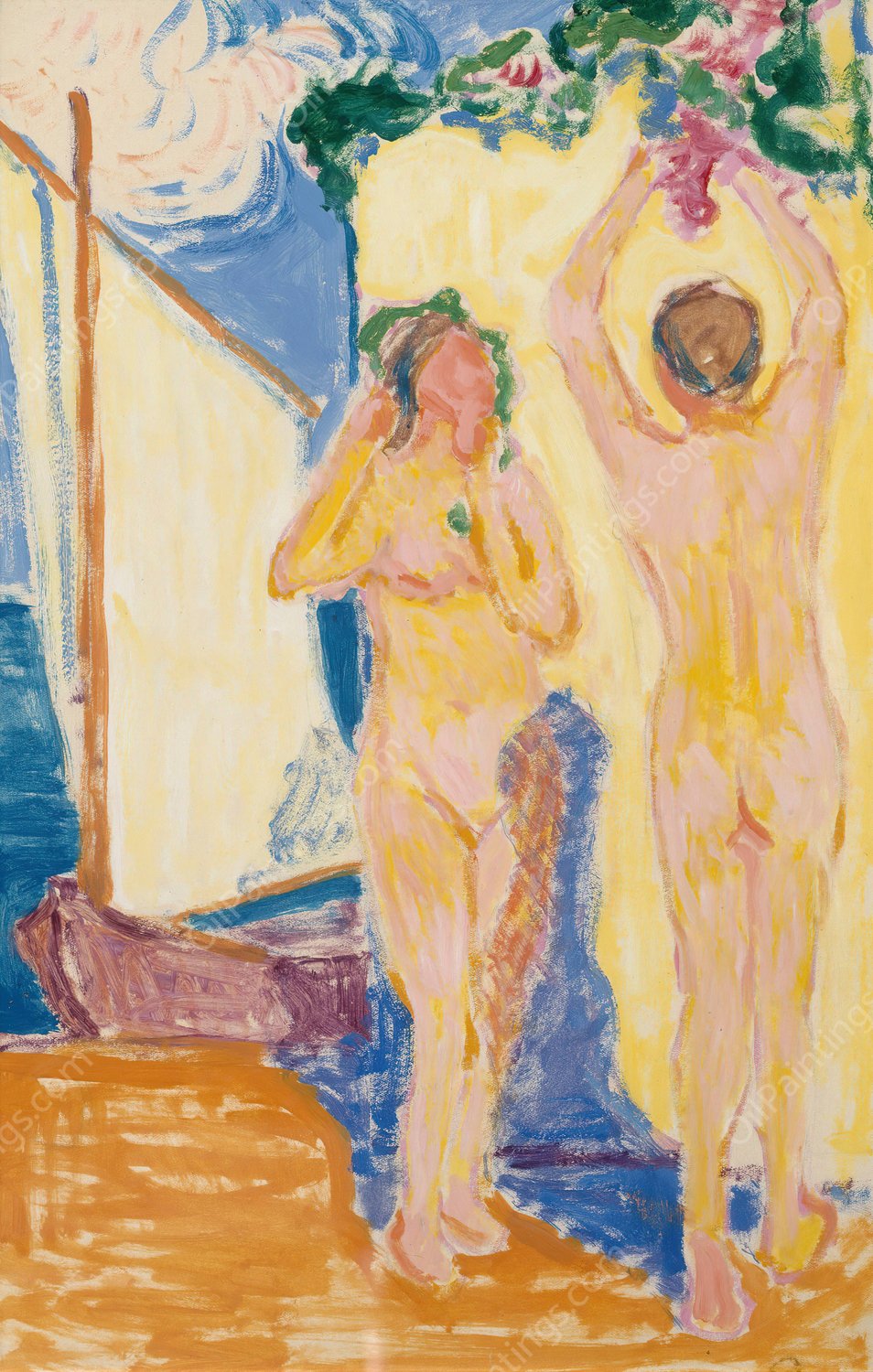 On the Shore  by Alvar Cawen - Hand-Painted Oil Painting Reproduction