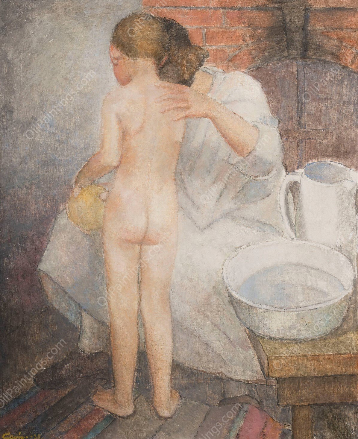 The Boy Is Washed  by Alvar Cawen - Hand-Painted Oil Painting Reproduction