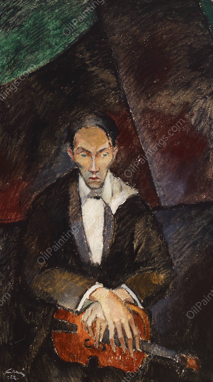 The Violin Player  by Alvar Cawen - Hand-Painted Oil Painting Reproduction