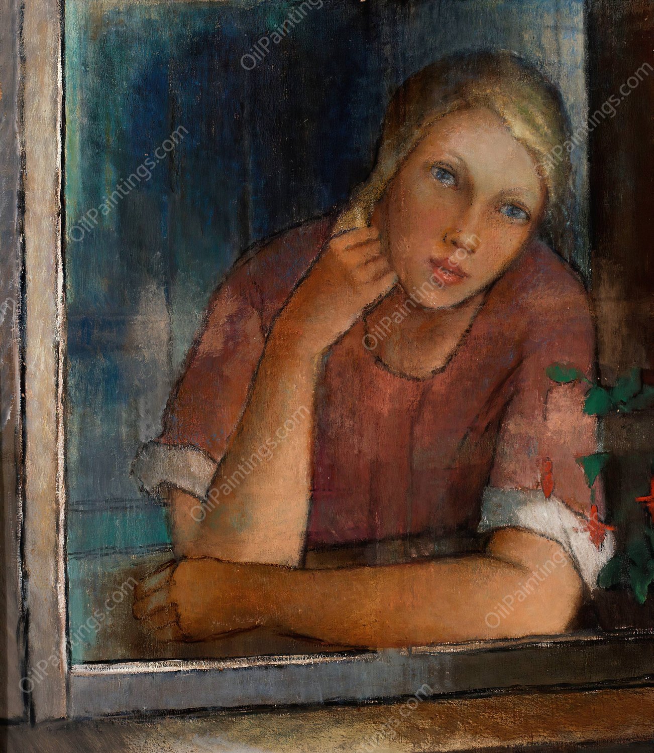 Tytto ikkunassa  by Alvar Cawen - Hand-Painted Oil Painting Reproduction