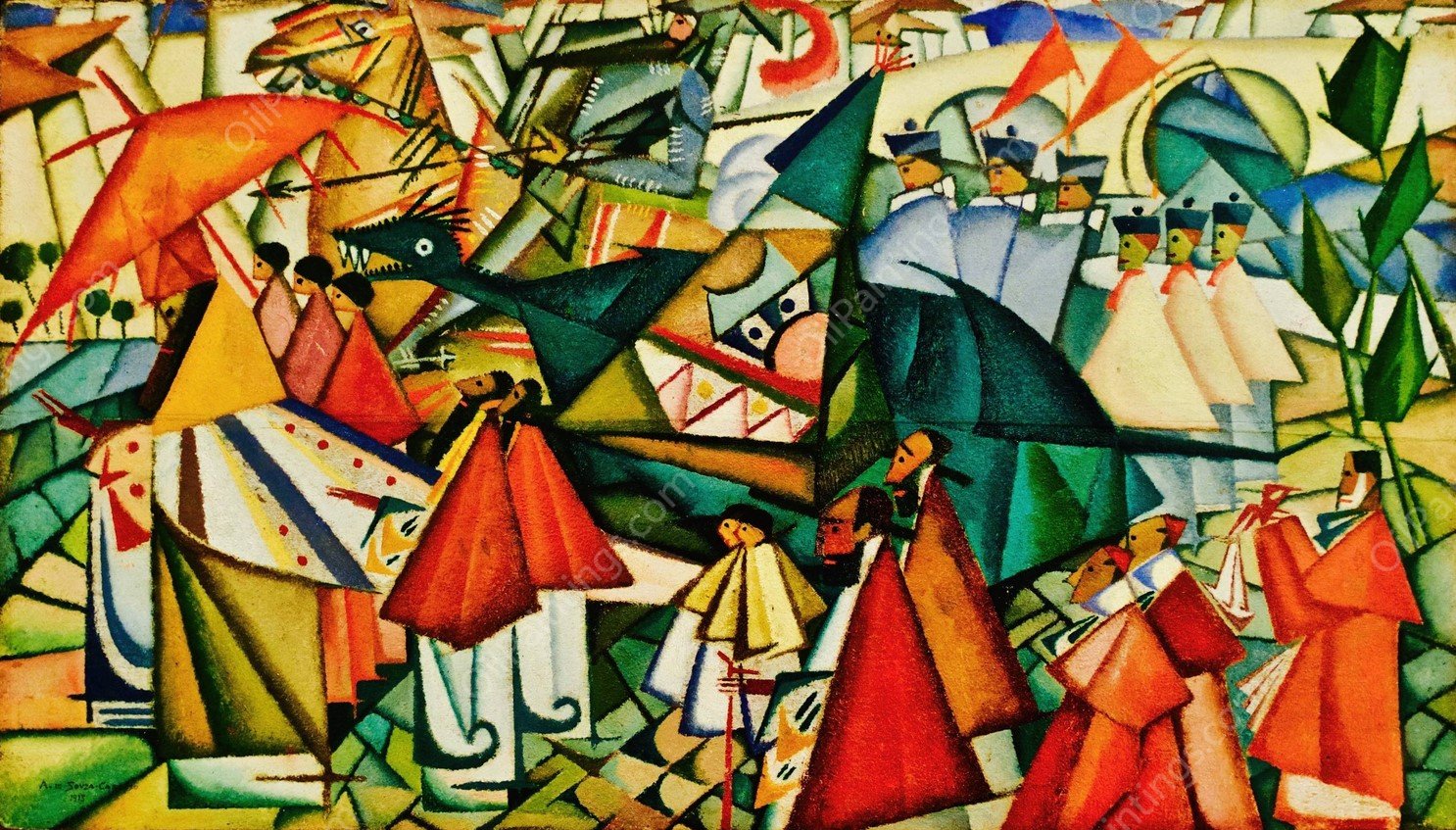 Corpus Christi Procession  by Amadeo De Souza-Cardoso - Hand-Painted Oil Painting Reproduction