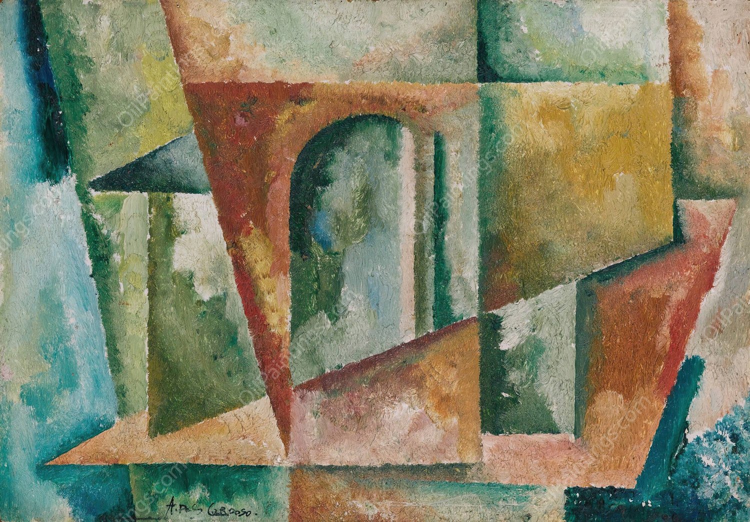Paysage Cubiste  by Amadeo De Souza-Cardoso - Hand-Painted Oil Painting Reproduction