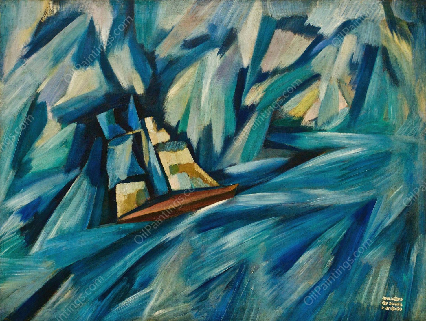 Sail Boat  by Amadeo De Souza-Cardoso - Hand-Painted Oil Painting Reproduction