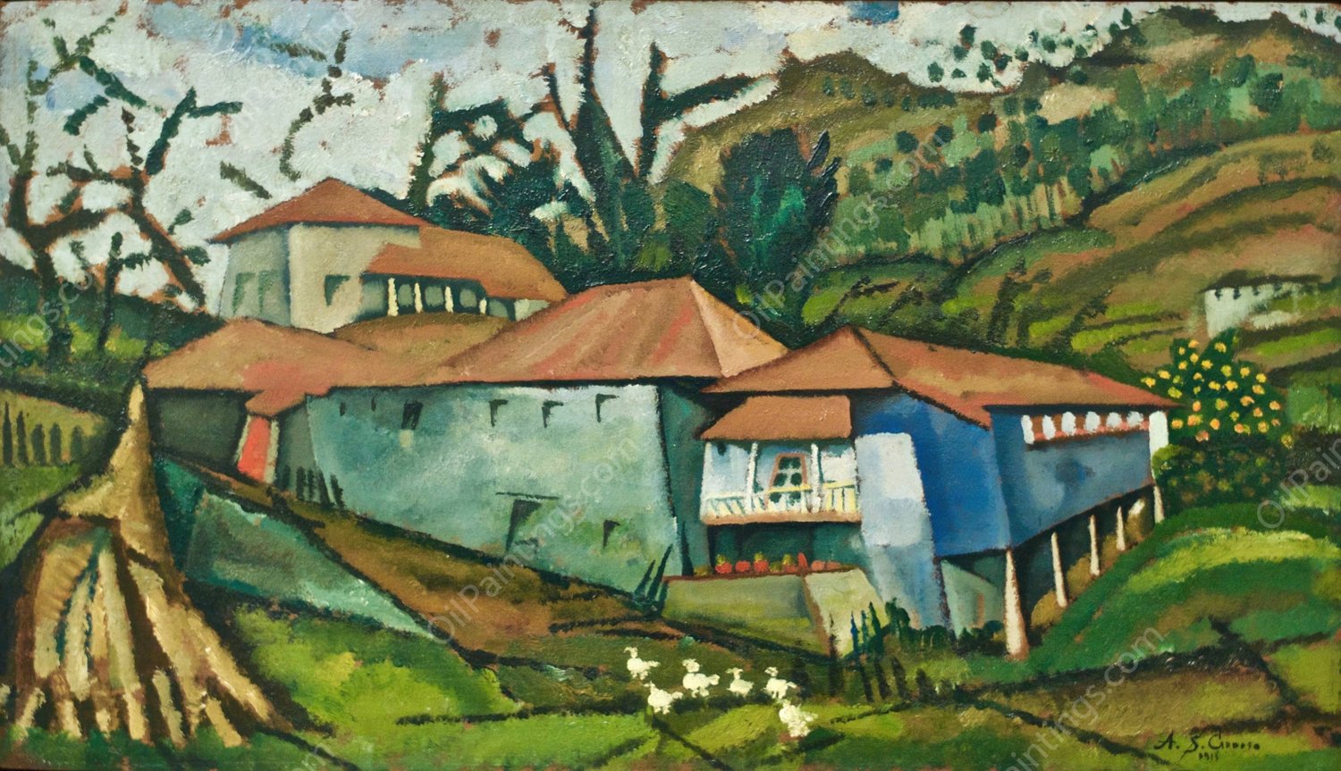 Small River House  by Amadeo De Souza-Cardoso - Hand-Painted Oil Painting Reproduction