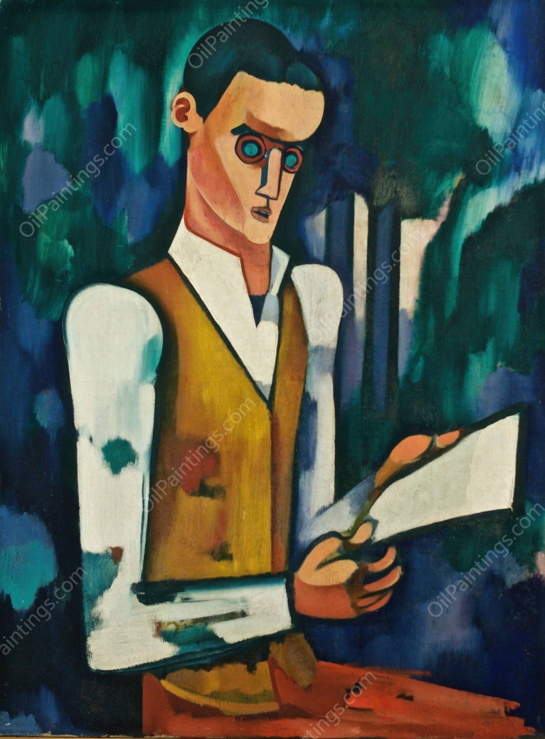 Steel Mask  by Amadeo De Souza-Cardoso - Hand-Painted Oil Painting Reproduction