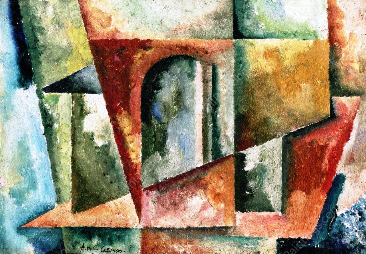 Cubist Landscape by Amadeu De Sousa Cardoso - Hand-Painted Oil Painting Reproduction