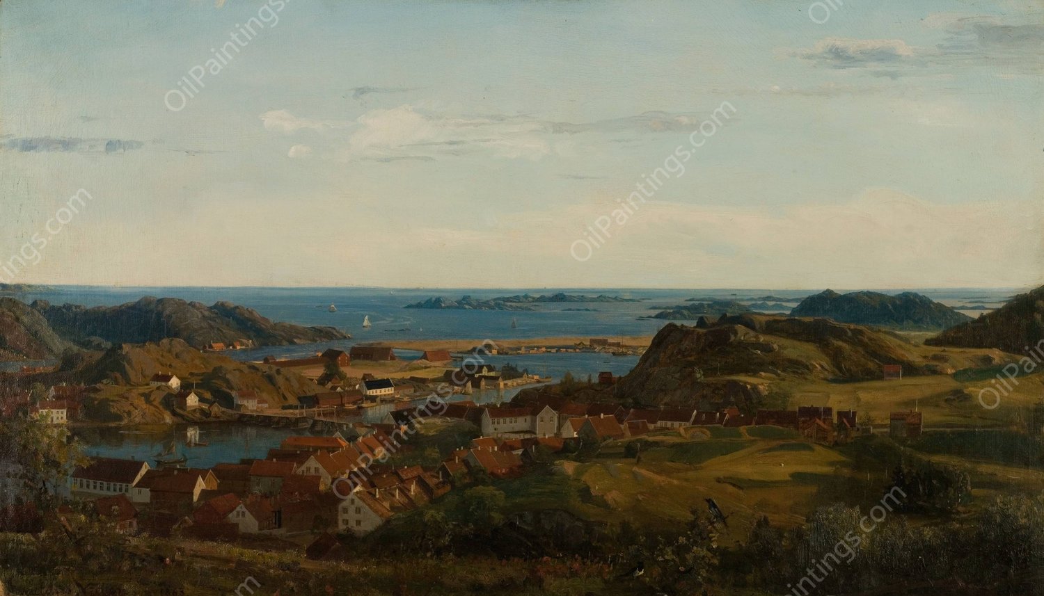 Fra Gjertsbjerg, Mandal  by Amaldus Nielsen - Hand-Painted Oil Painting Reproduction
