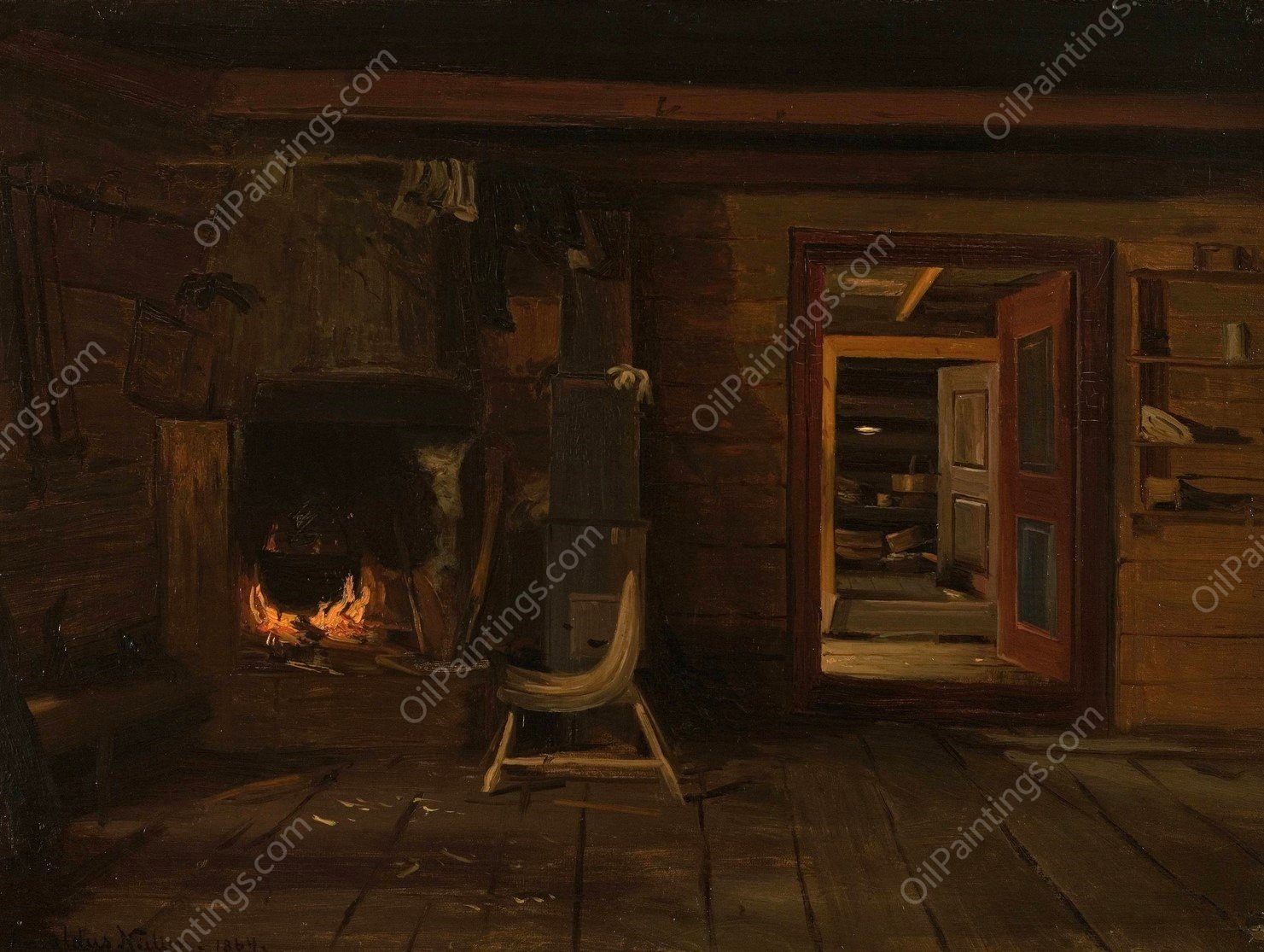 Interior fra Haslemo, Setesdal  by Amaldus Nielsen - Hand-Painted Oil Painting Reproduction