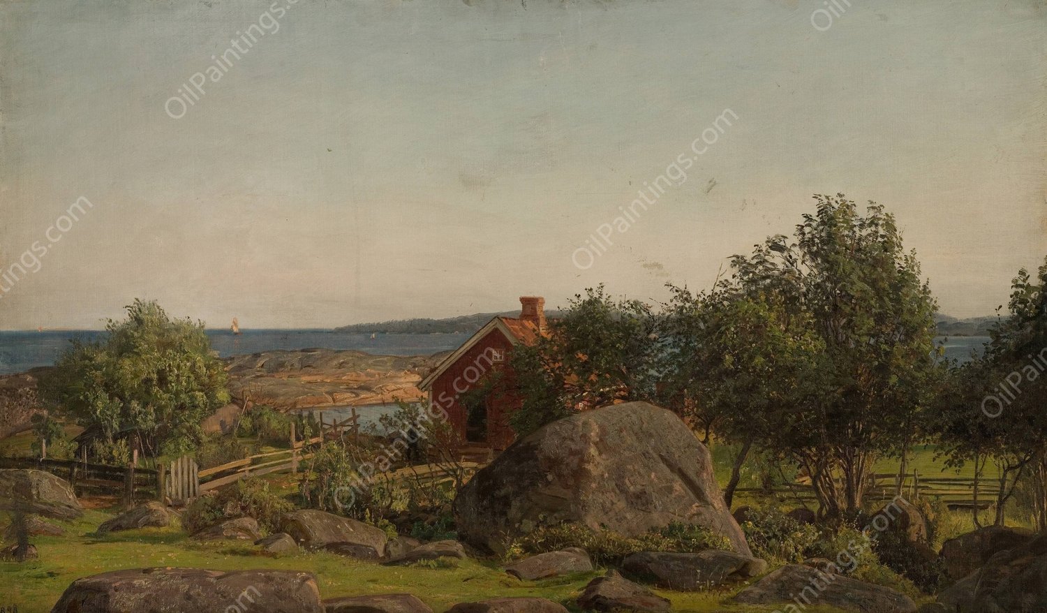 Sommeraften i skjaergarden  by Amaldus Nielsen - Hand-Painted Oil Painting Reproduction