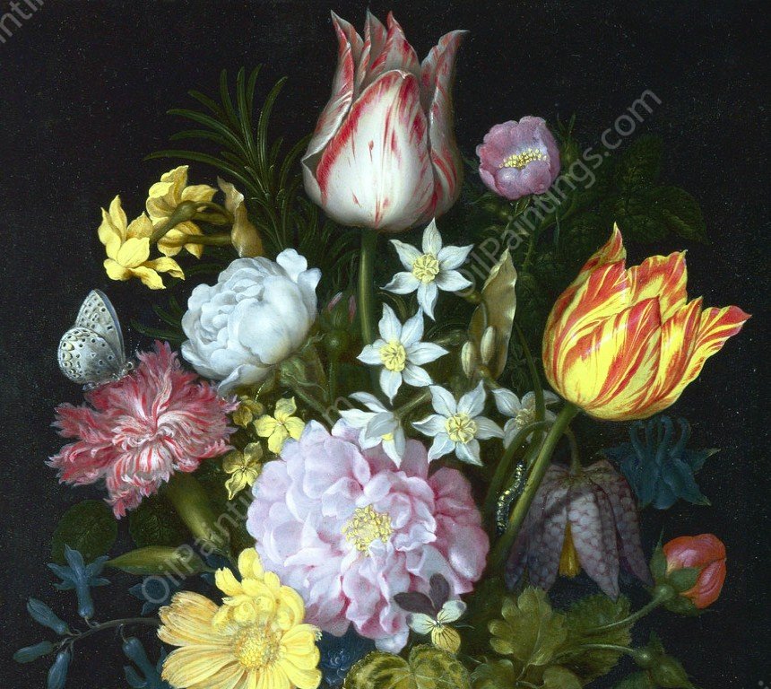 Flowers in a Vase Detail by Ambrosius Bosschaert The Elder - Hand-Painted Oil Painting Reproduction