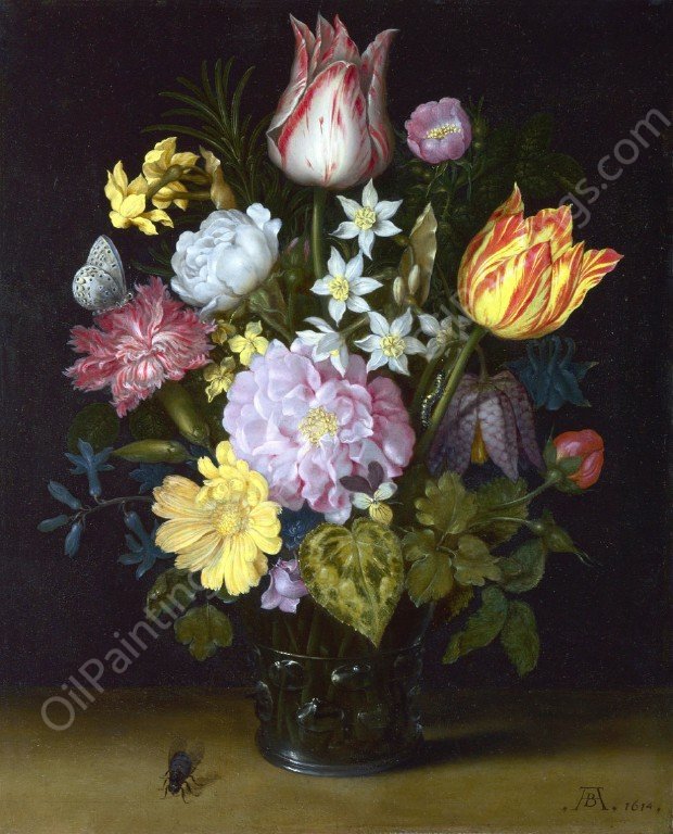 Flowers in a Vase by Ambrosius Bosschaert The Elder - Hand-Painted Oil Painting Reproduction