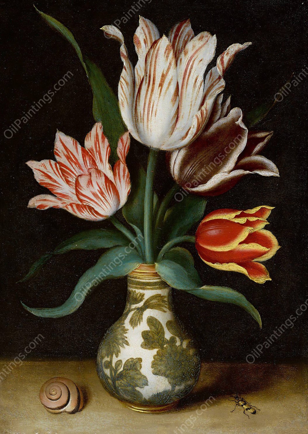 Still Life Of Four Tulips In A Wan-Li Porcelain Vase by Ambrosius Bosschaert The Elder - Hand-Painted Oil Painting Reproduction