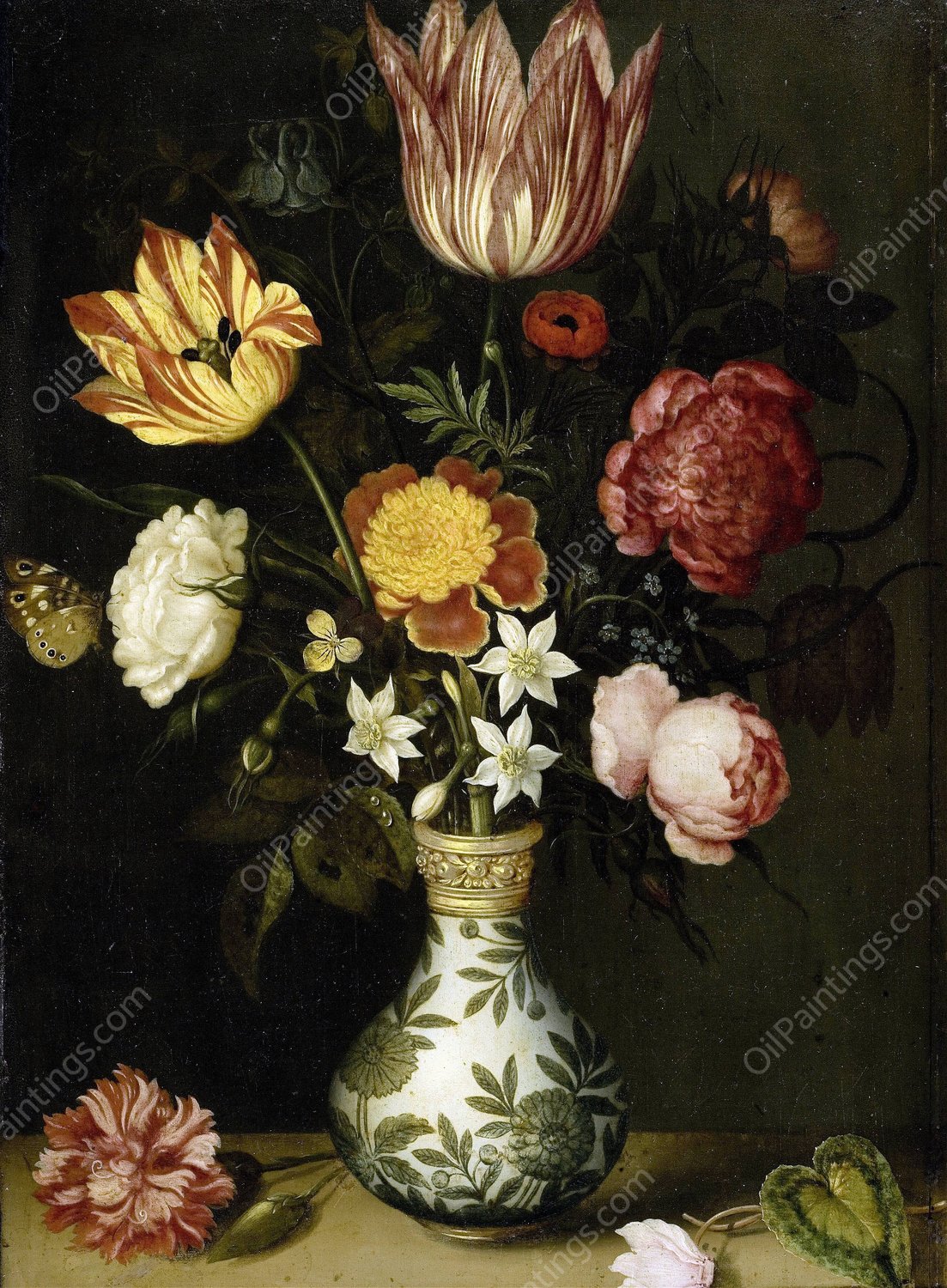 Still Life with Flowers in a Wan-li Vase  by Ambrosius Bosschaert The Elder - Hand-Painted Oil Painting Reproduction