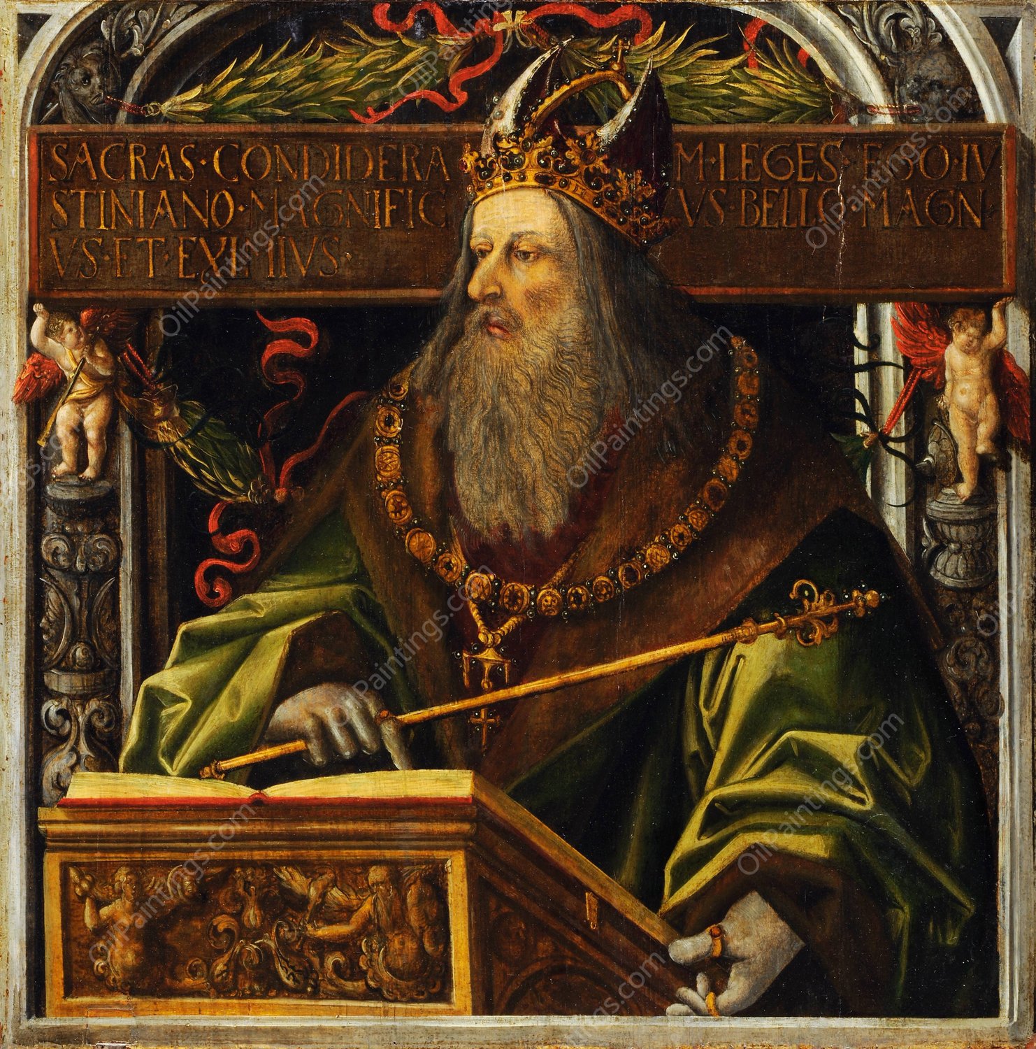 Idealized Portrait Of The Emperor Justinian by Ambrosius Holbein - Hand-Painted Oil Painting Reproduction