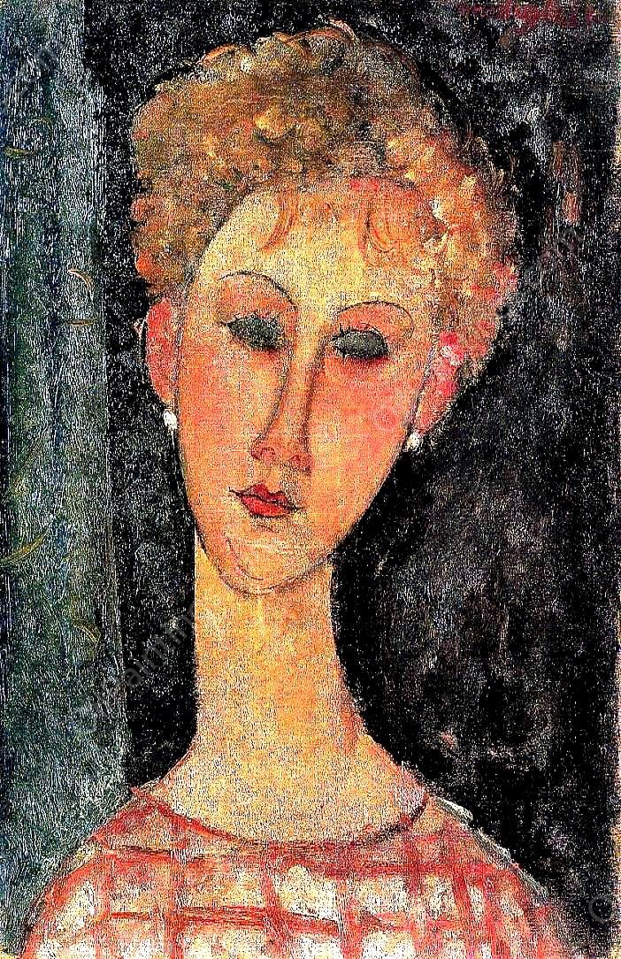A Blond Wearing Earings by Amedeo Modigliani - Hand-Painted Oil Painting Reproduction