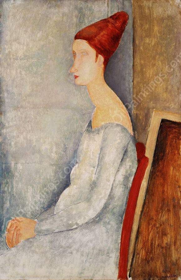 Jeanne Hebuterne Seated in Profile by Amedeo Modigliani - Hand-Painted Oil Painting Reproduction