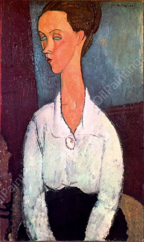Lunia Czechowska in White Blouse by Amedeo Modigliani - Hand-Painted Oil Painting Reproduction