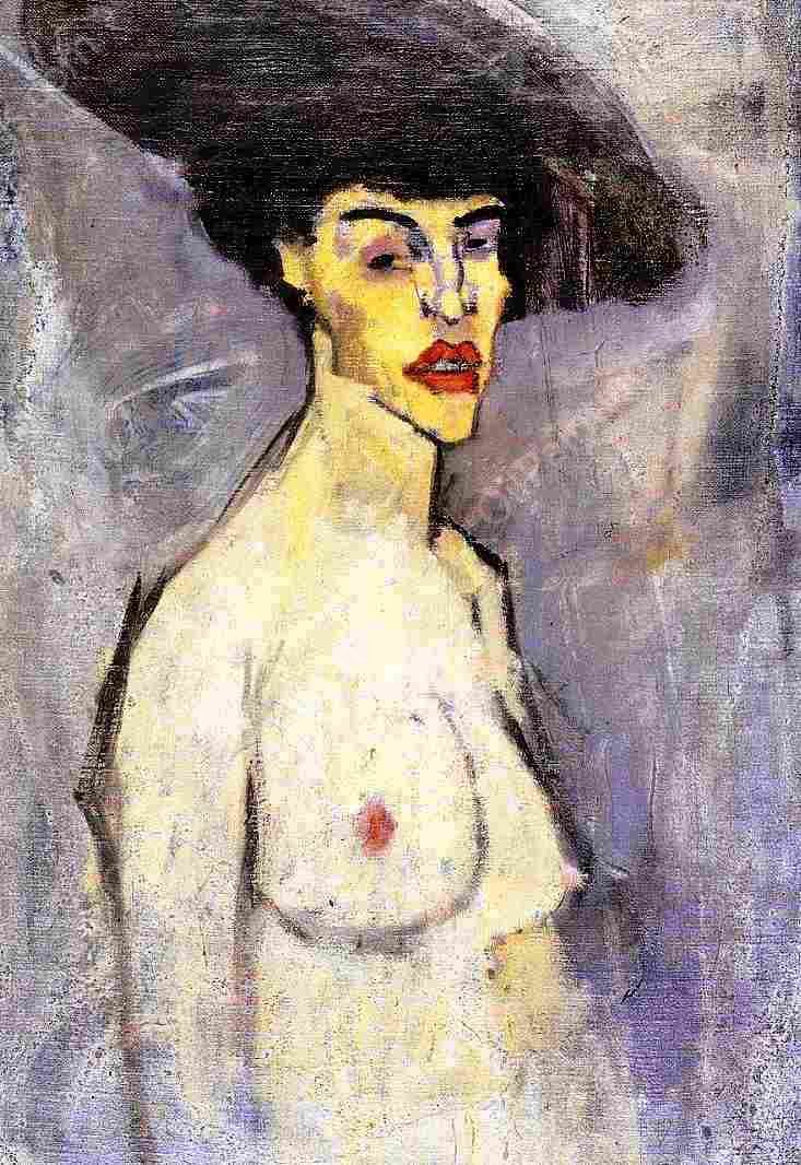 Nude with Hat by Amedeo Modigliani - Hand-Painted Oil Painting Reproduction