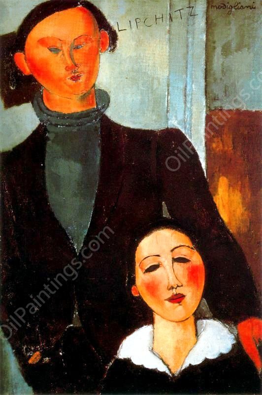 Portrait of Jacques Lipchitz and his wife Berthe Lipchitz by Amedeo Modigliani - Hand-Painted Oil Painting Reproduction