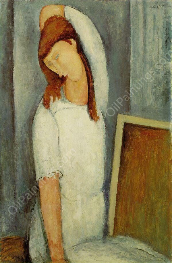 Portrait of Jeanne Hebuterne, Left Arm Behind Her Head by Amedeo Modigliani - Hand-Painted Oil Painting Reproduction