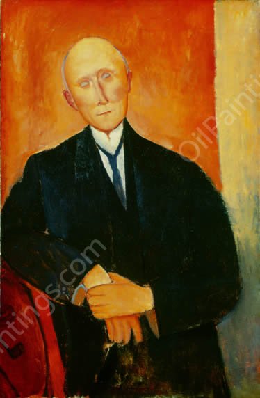 Seated Man with Orange Background by Amedeo Modigliani - Hand-Painted Oil Painting Reproduction