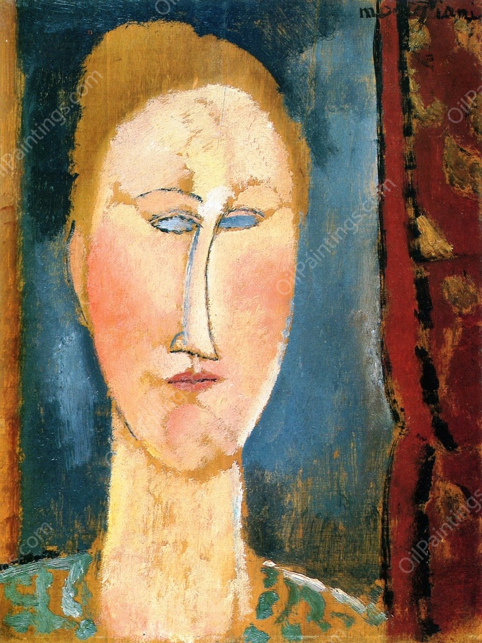 Woman's Head with Red Hair by Amedeo Modigliani - Hand-Painted Oil Painting Reproduction