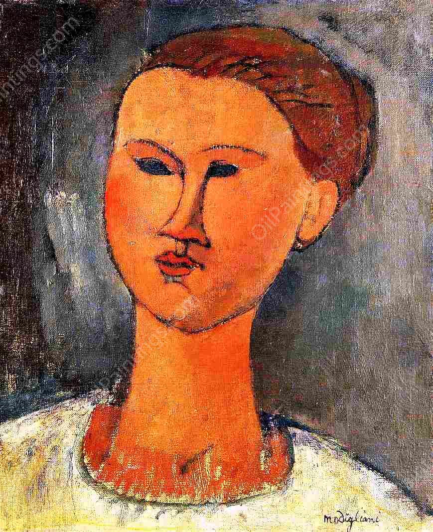 Woman's Head by Amedeo Modigliani - Hand-Painted Oil Painting Reproduction