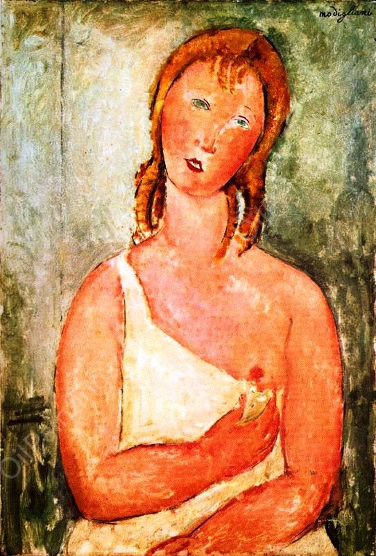 Young redhead in Shirt, Half Figure by Amedeo Modigliani - Hand-Painted Oil Painting Reproduction
