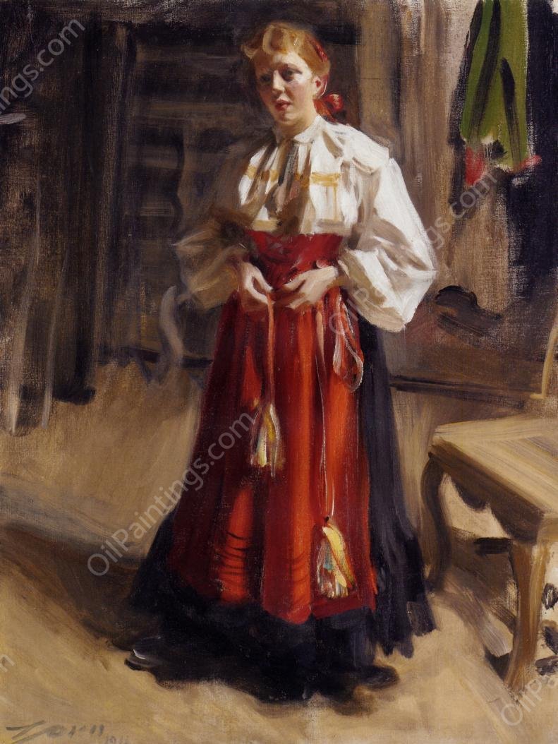 Girl in an Orsa Costume by Anders Zorn - Hand-Painted Oil Painting Reproduction