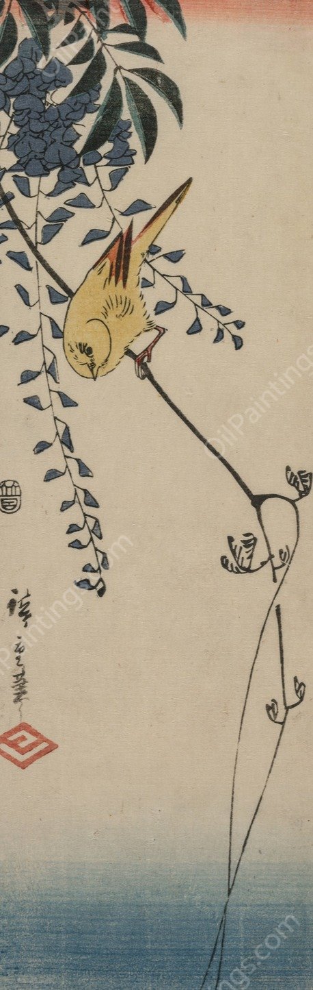 Canary and Wisteria  by Ando Hiroshige - Hand-Painted Oil Painting Reproduction