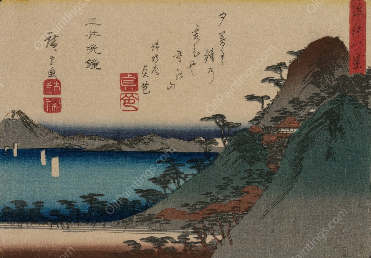Evening Bell at Mii Temple, from the series Eight Views of Omi Province  by Ando Hiroshige - Hand-Painted Oil Painting Reproduction
