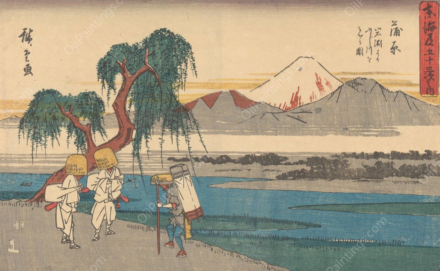 Kanbara  by Ando Hiroshige - Hand-Painted Oil Painting Reproduction
