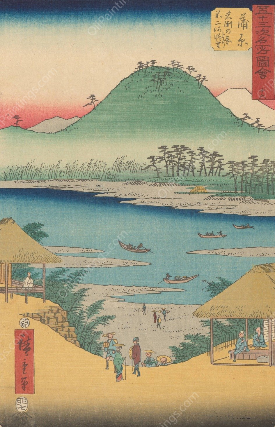 Kanbara  by Ando Hiroshige - Hand-Painted Oil Painting Reproduction