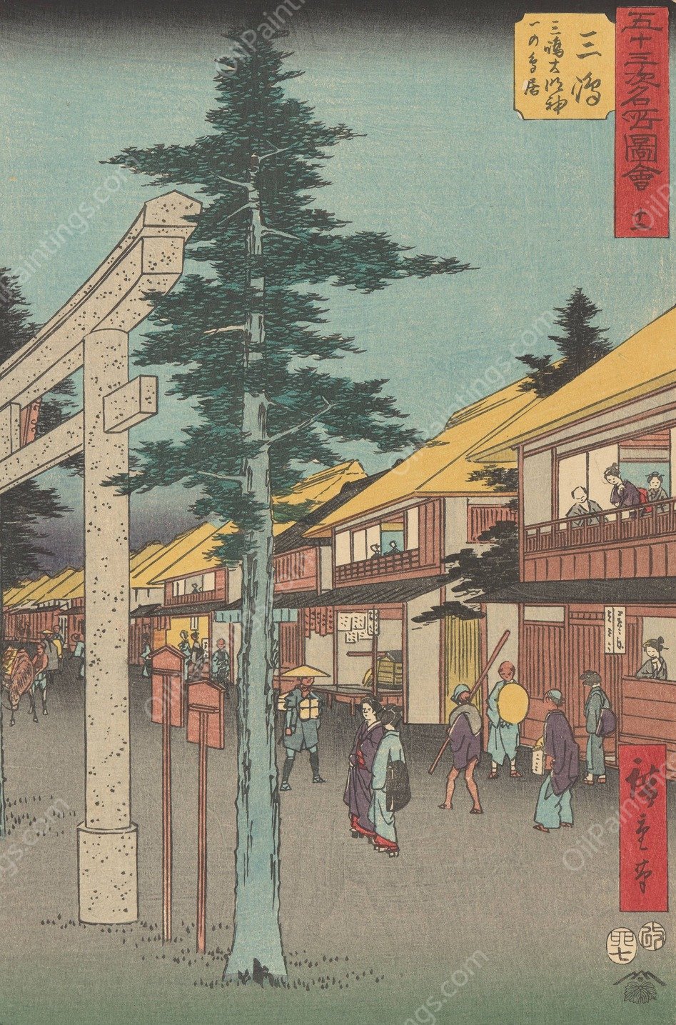 Mishima  by Ando Hiroshige - Hand-Painted Oil Painting Reproduction