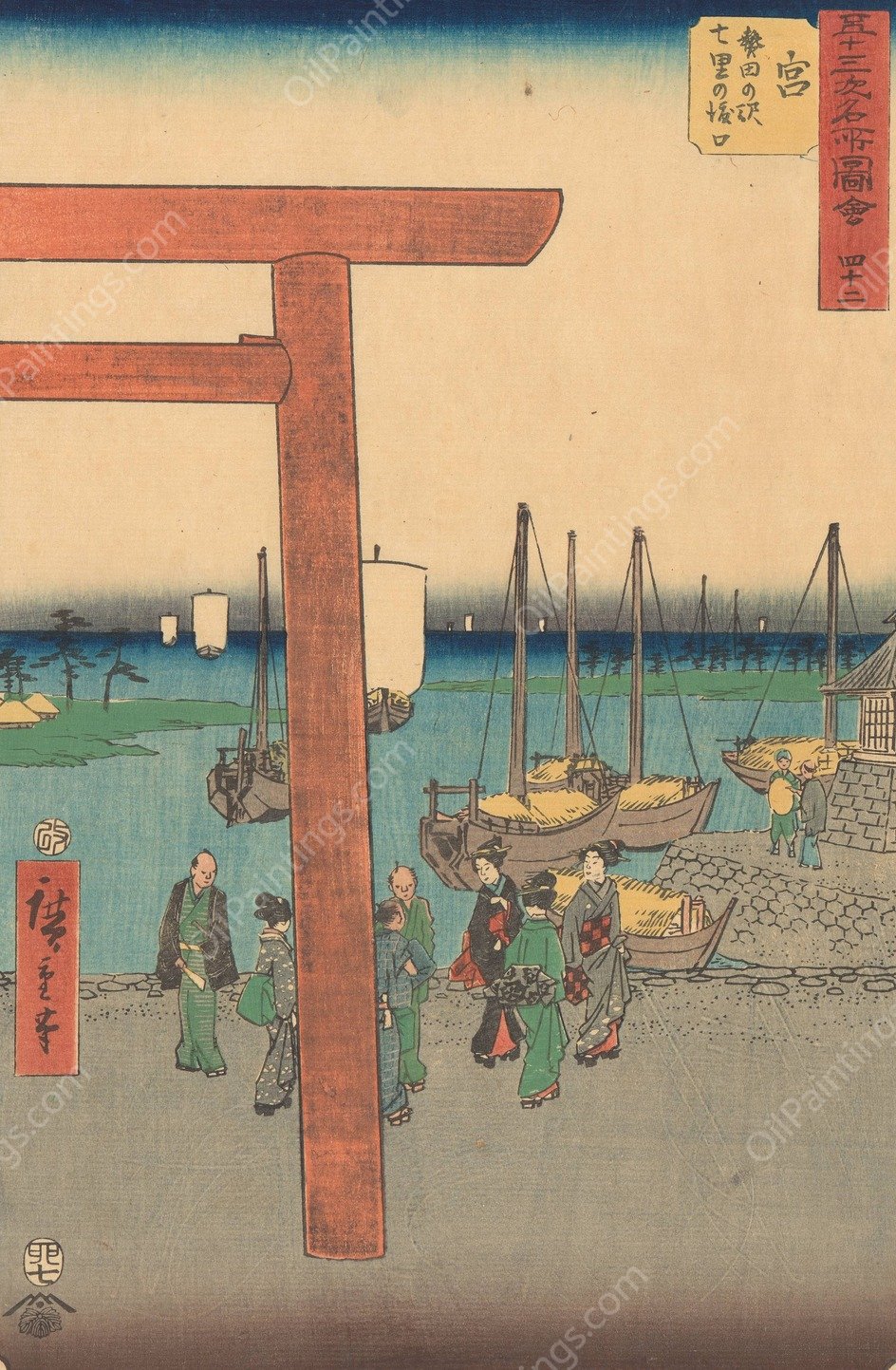 Miya  by Ando Hiroshige - Hand-Painted Oil Painting Reproduction