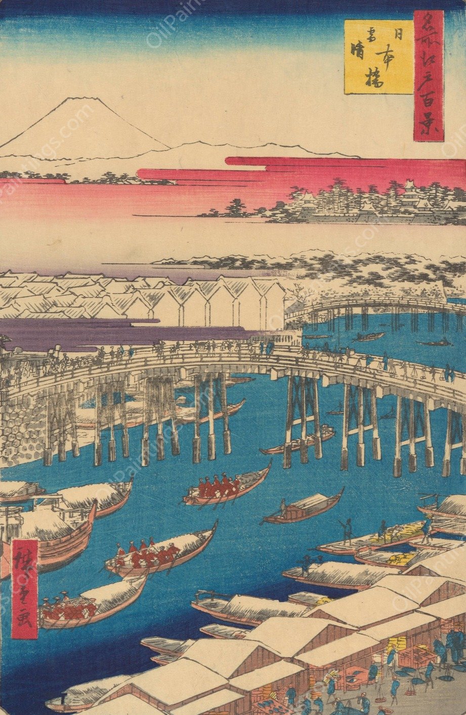Nihonbashi; Clearing Weather after Snow  by Ando Hiroshige - Hand-Painted Oil Painting Reproduction