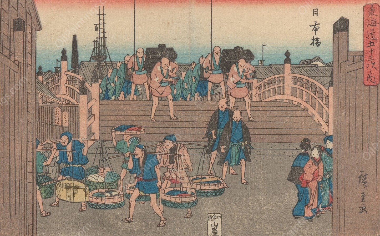 Nihonbashi  by Ando Hiroshige - Hand-Painted Oil Painting Reproduction