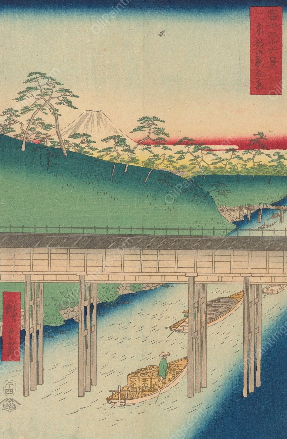 Ochanomizu Bridge  by Ando Hiroshige - Hand-Painted Oil Painting Reproduction