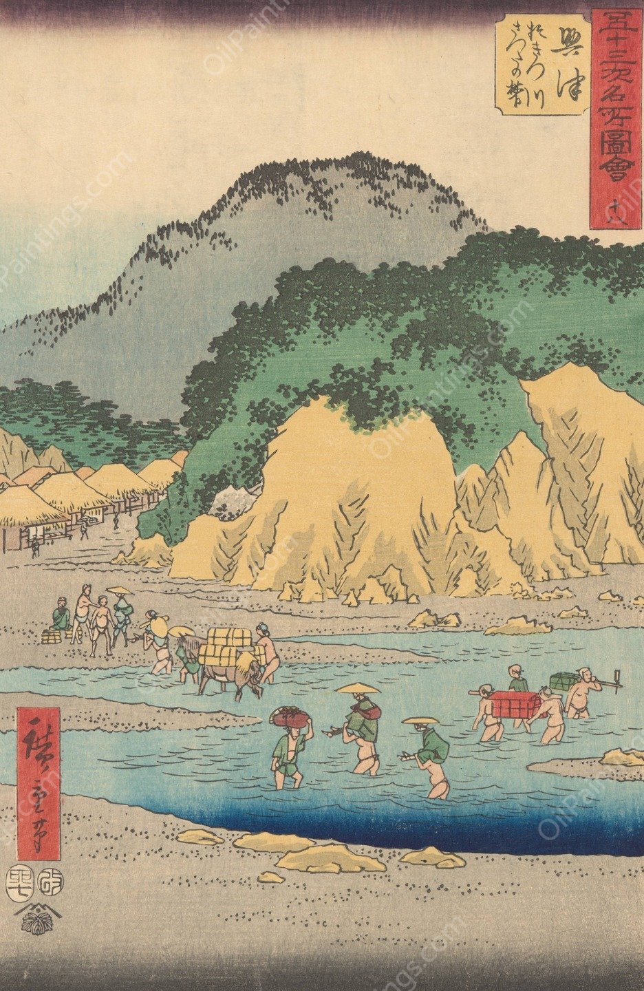 Okitsu  by Ando Hiroshige - Hand-Painted Oil Painting Reproduction