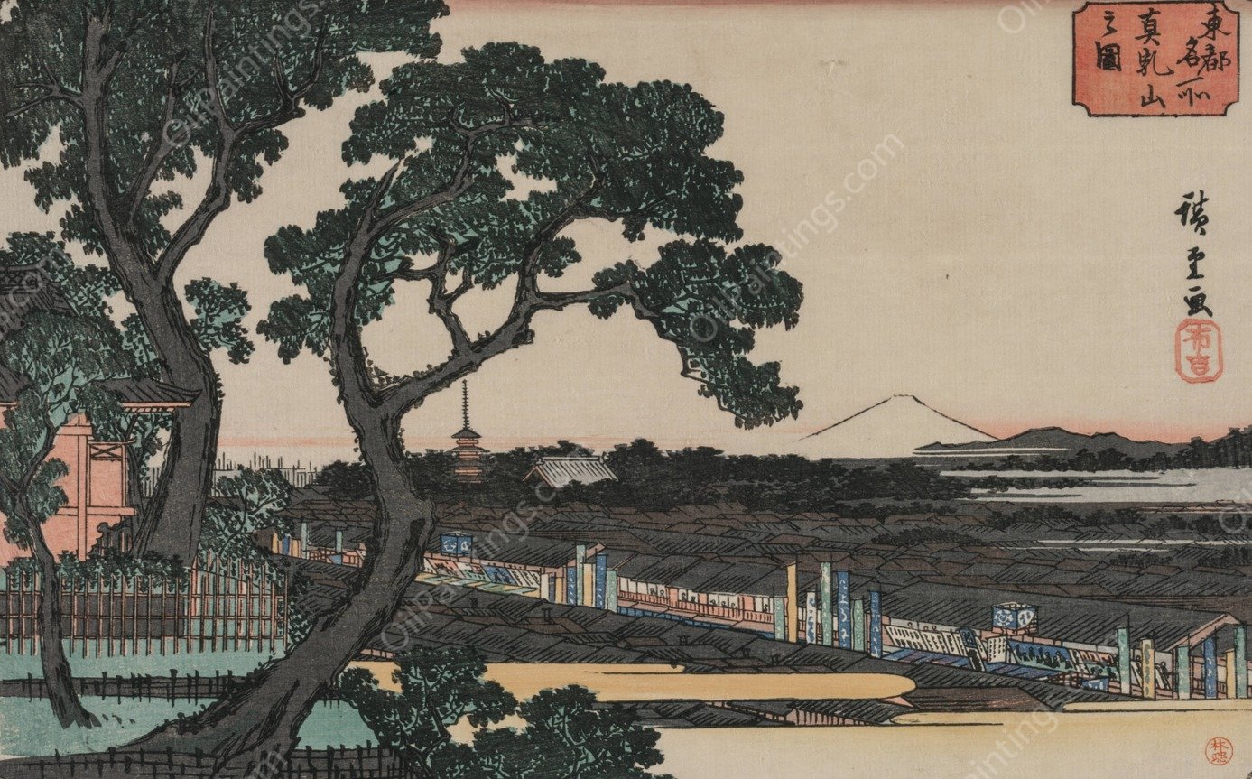 Picture of Matsuchiyama, from the series Famous Places in the Eastern Capital  by Ando Hiroshige - Hand-Painted Oil Painting Reproduction