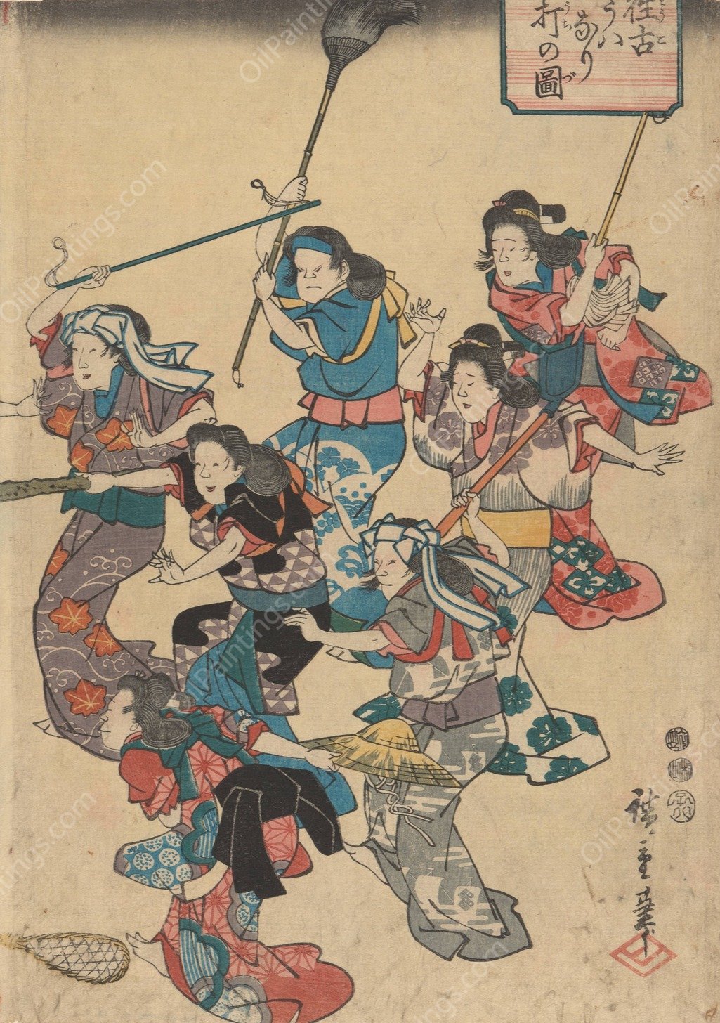 Servants' Quarrel  by Ando Hiroshige - Hand-Painted Oil Painting Reproduction