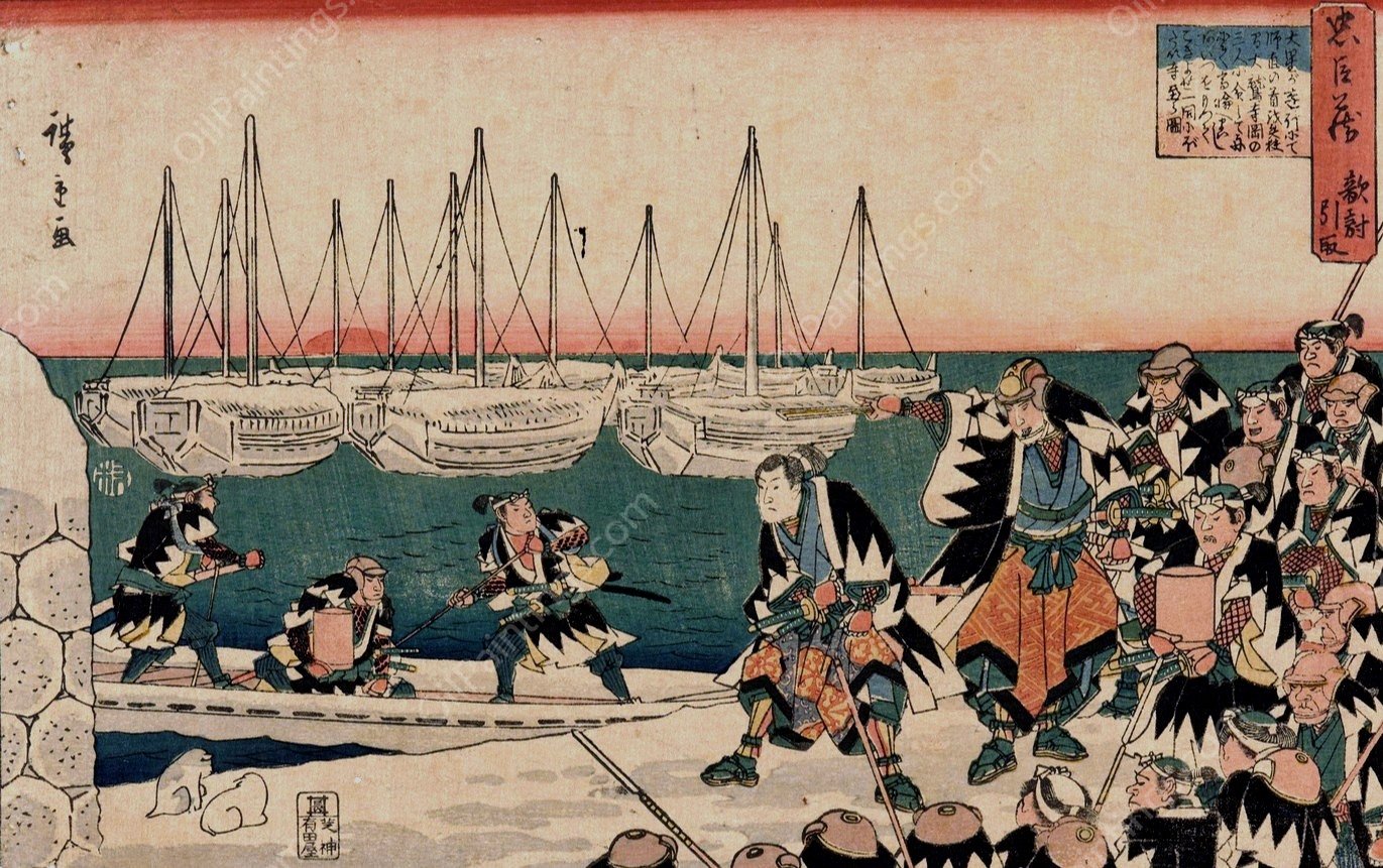 The Ronin Embarking  by Ando Hiroshige - Hand-Painted Oil Painting Reproduction