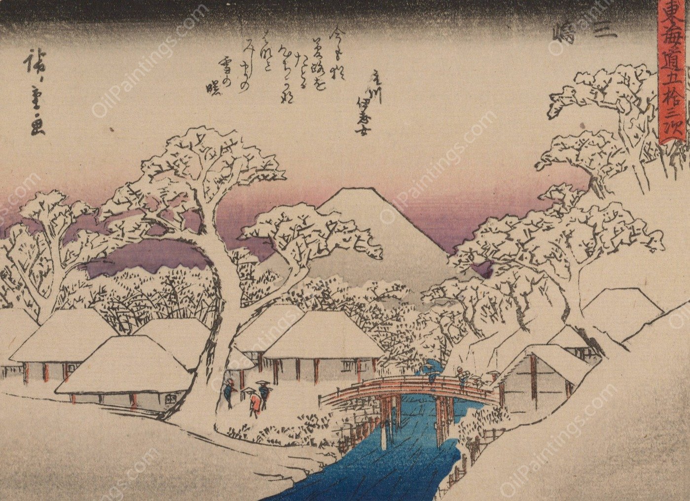Tokaido gojusantsugi, Pl.12  by Ando Hiroshige - Hand-Painted Oil Painting Reproduction
