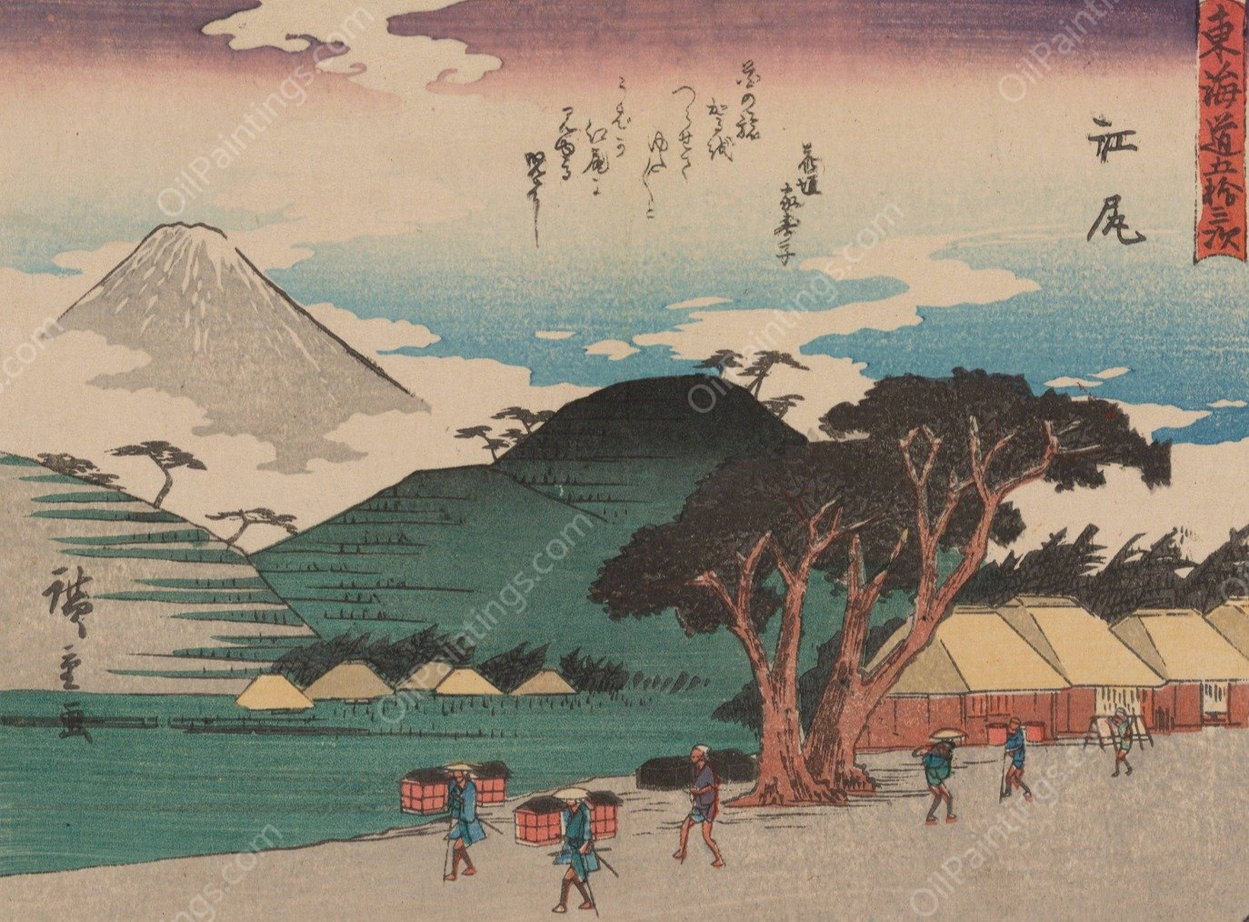 Tokaido gojusantsugi, Pl.19  by Ando Hiroshige - Hand-Painted Oil Painting Reproduction