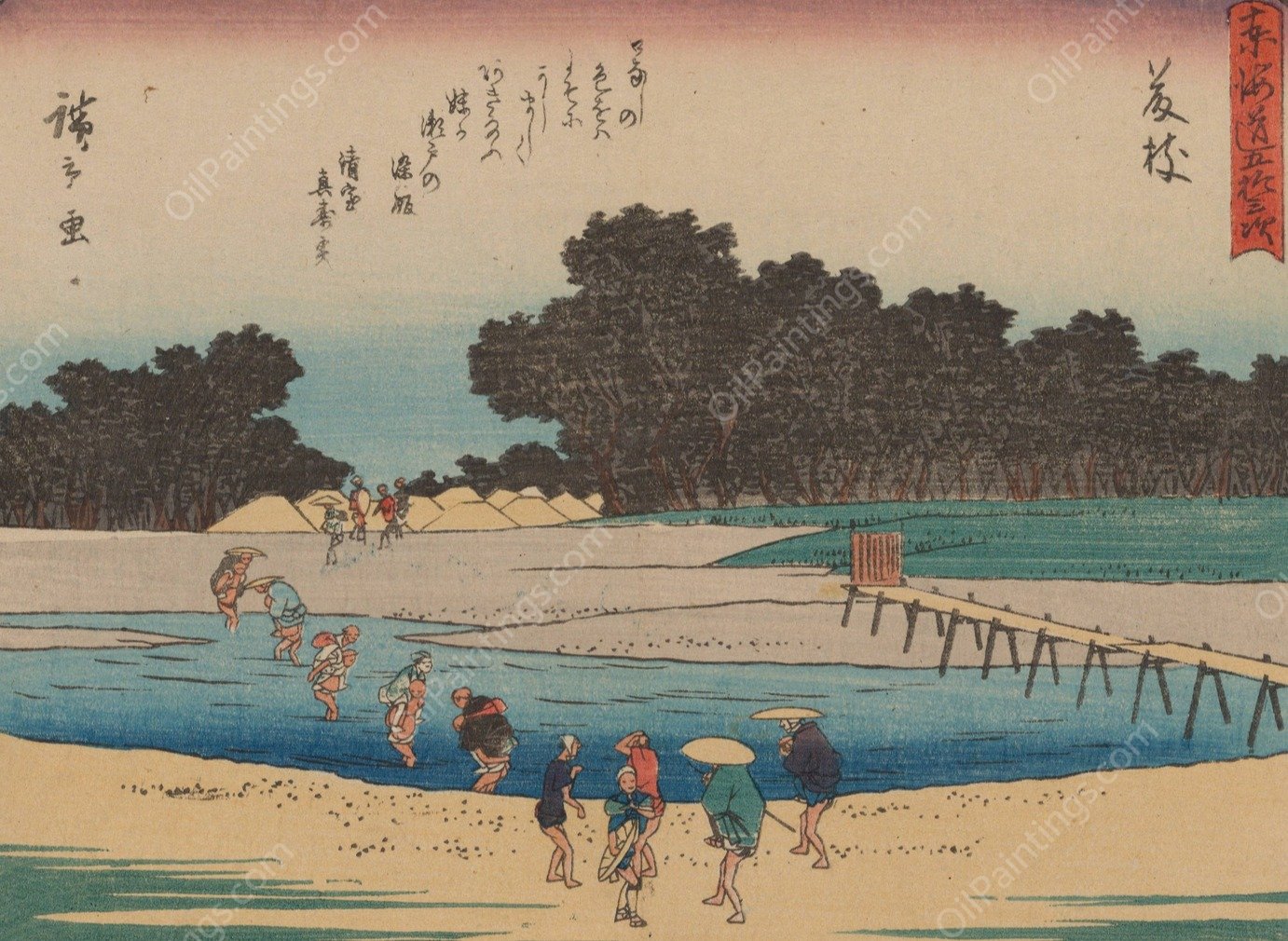 Tokaido gojusantsugi, Pl.23  by Ando Hiroshige - Hand-Painted Oil Painting Reproduction