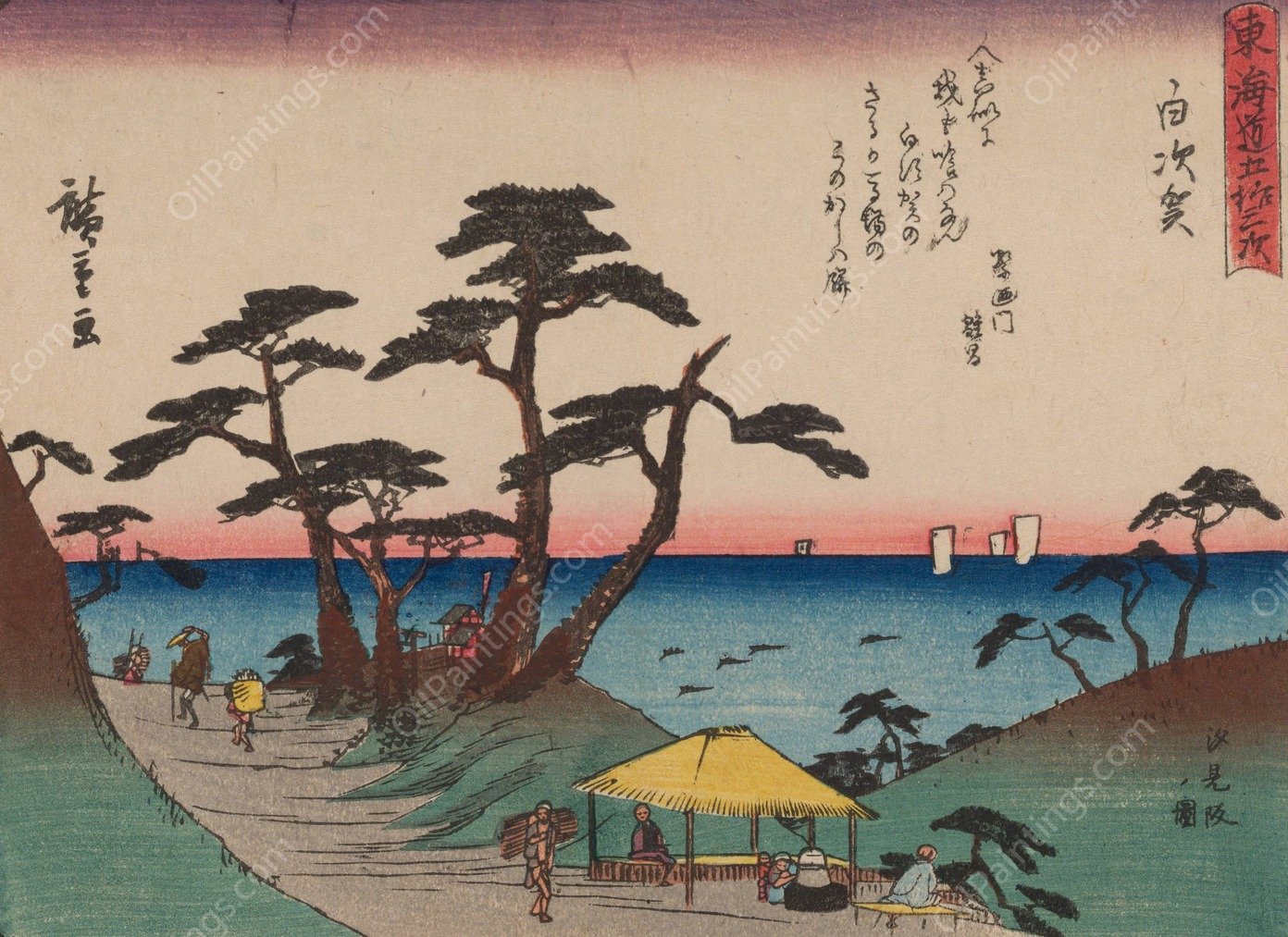 Tokaido gojusantsugi, Pl.33  by Ando Hiroshige - Hand-Painted Oil Painting Reproduction