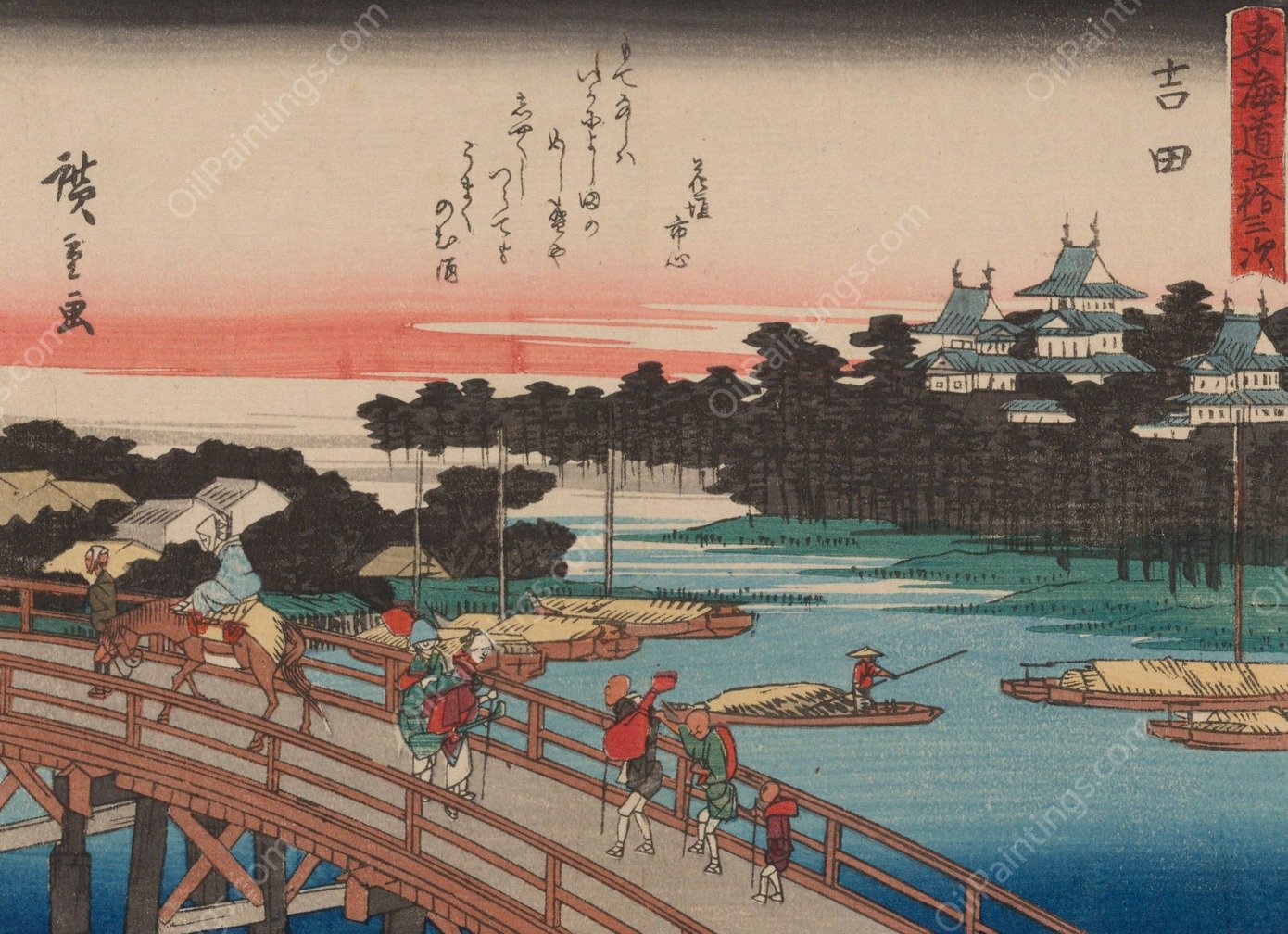 Tokaido gojusantsugi, Pl.35  by Ando Hiroshige - Hand-Painted Oil Painting Reproduction