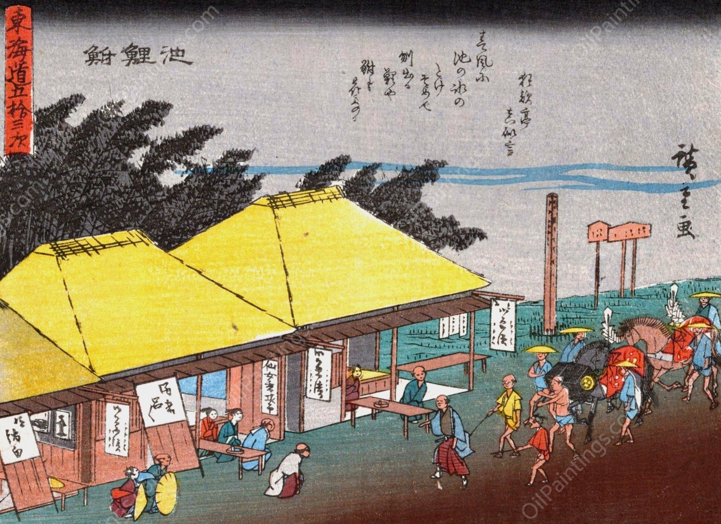 Tokaido gojusantsugi, Pl.40  by Ando Hiroshige - Hand-Painted Oil Painting Reproduction
